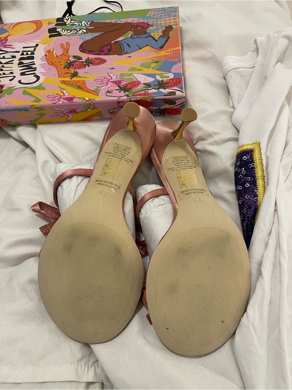 Jeffrey Campbell Pink Satin Bow Slide Heels with Gold Stiletto - Picture 5 of 5